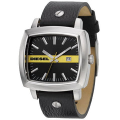 Diesel Unisex Black Leather Strap Black Dial Watch