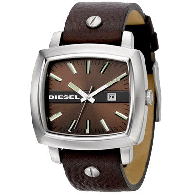 Diesel Unisex Black Leather Strap Black Dial Watch